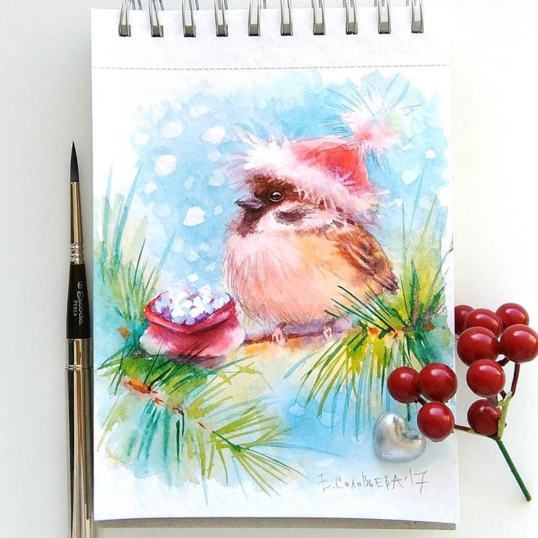Новогодние открытки акварелью