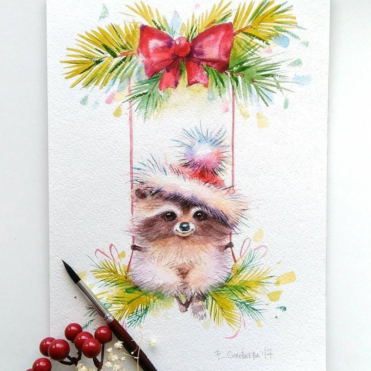 Новогодние открытки акварелью