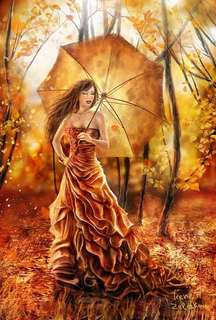 Девушка осень живопись