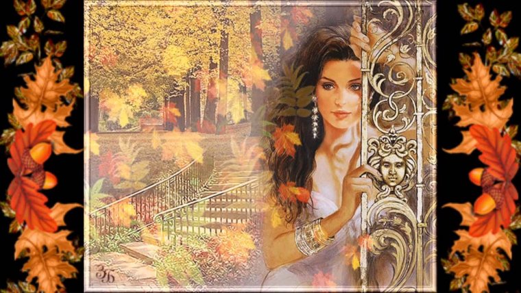 Женщина осень анимация