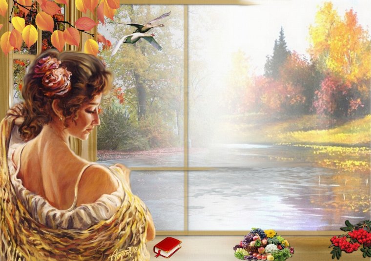 Девушка с листьями осень