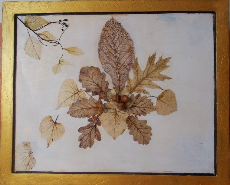 Аппликация из дубовых листьев