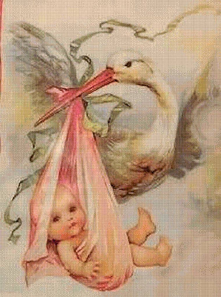 Винтажная открытка с новорожденным