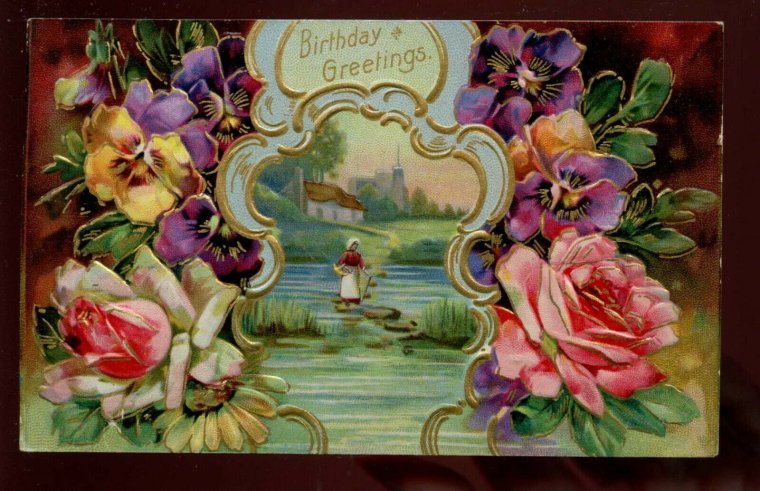 Винтажная открытка с днем рождения