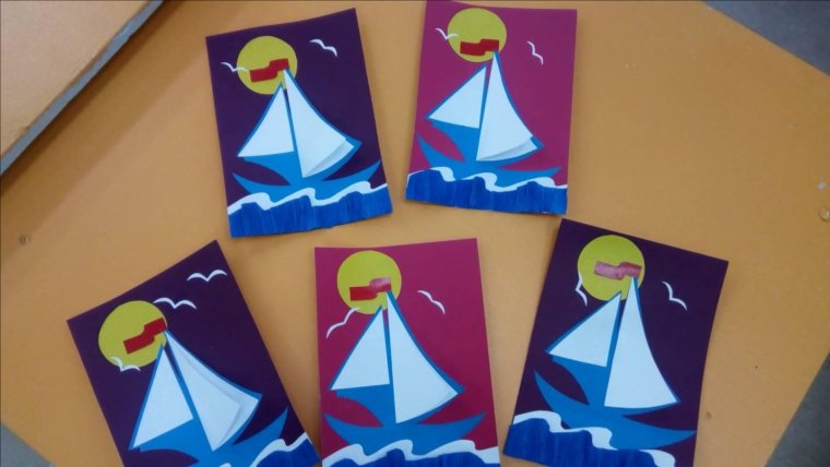 Кораблик аппликация из бумаги