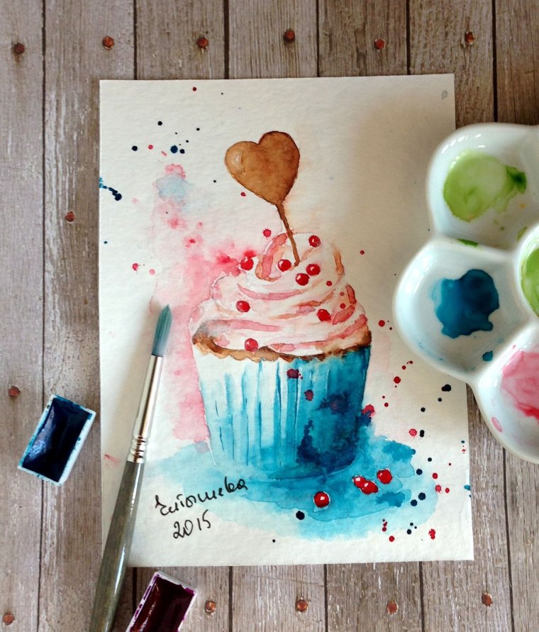 Акварельная открытка на др