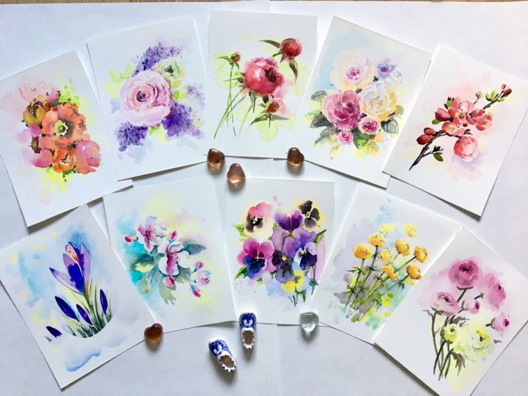 Открытки акварелью