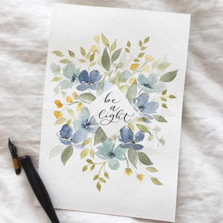 Чёрно белая открытка акварелью