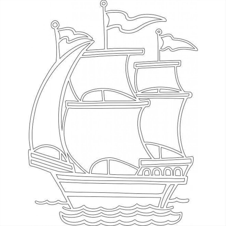 Раскраска кораблик на волне для маленьких детей