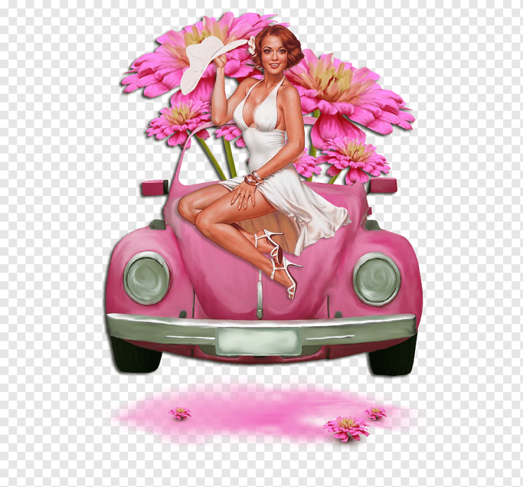 Девушка на машине нарисованная