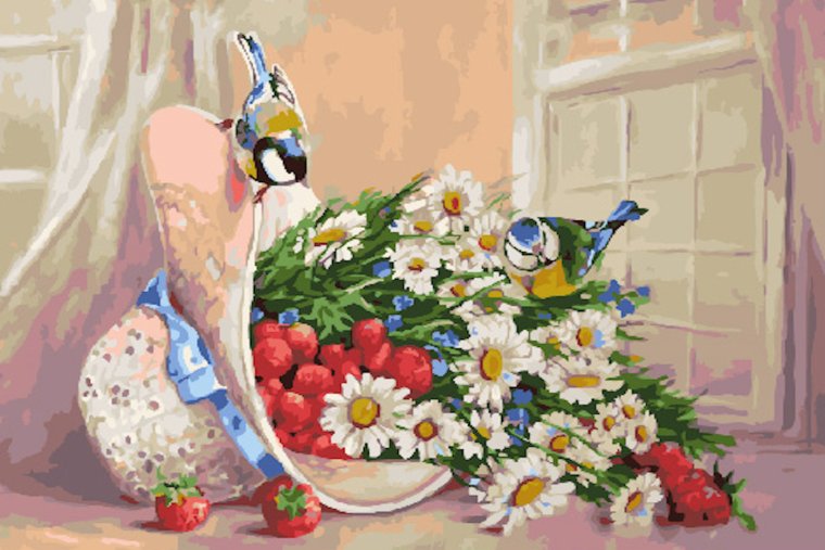 Картина птица в шляпе