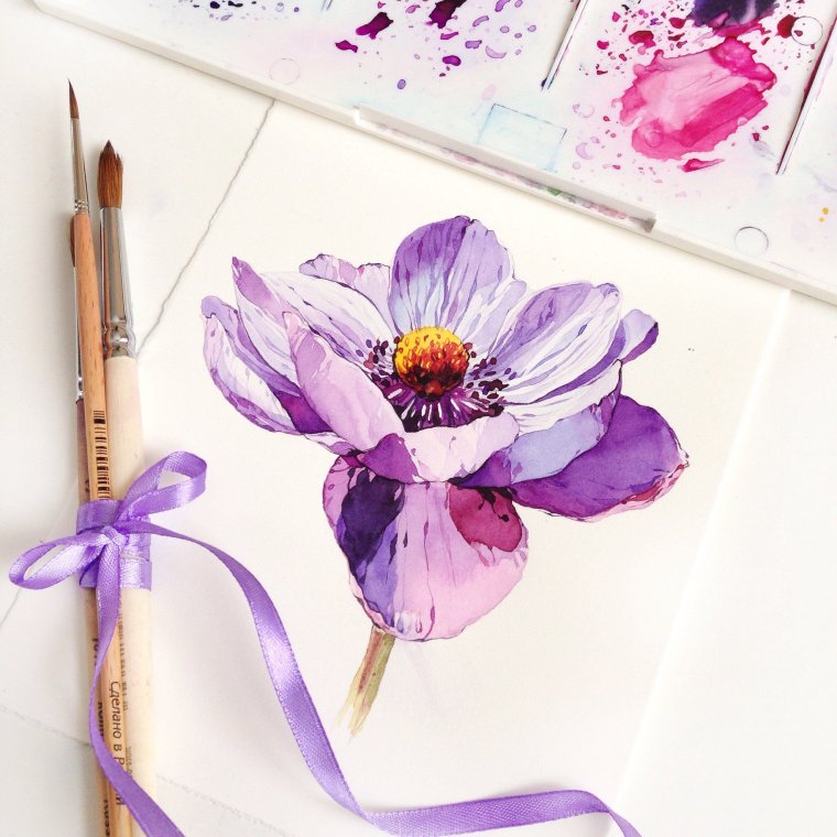 Открытка с цветами акварелью