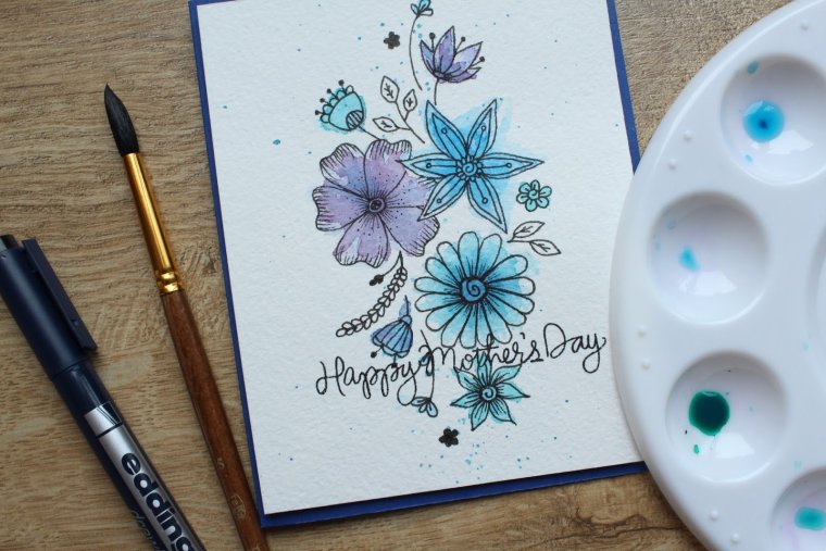 Открытки акварель линер