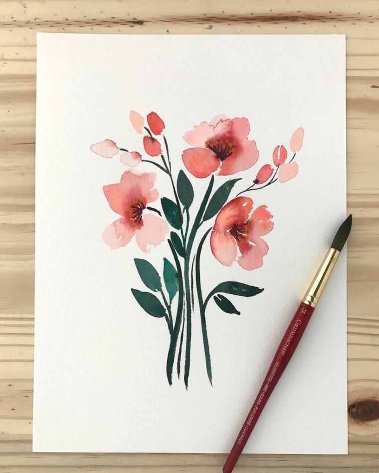 Цветы акварелью несложные