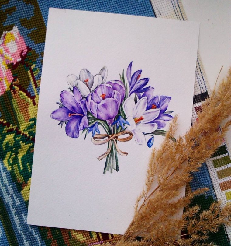 Весенние открытки акварелью