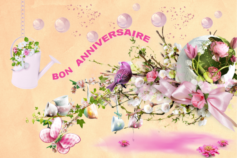 Открытка bonne anniversaire цветы