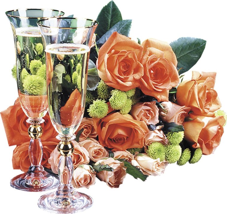 Шампанское бокалы цветы