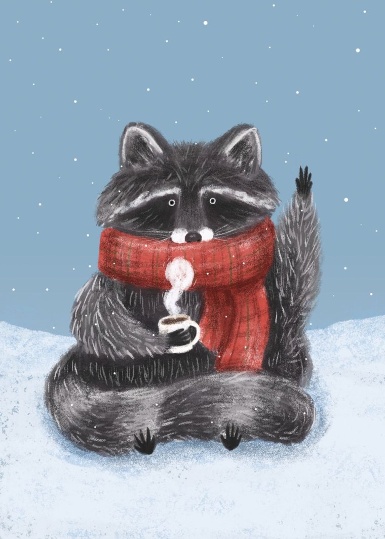 Новогодняя открытка с енотом