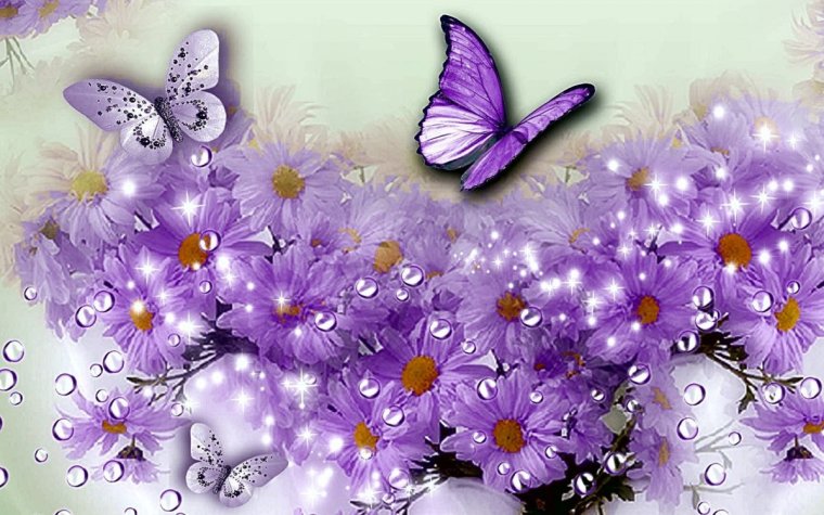 Открытка с цветами и бабочками