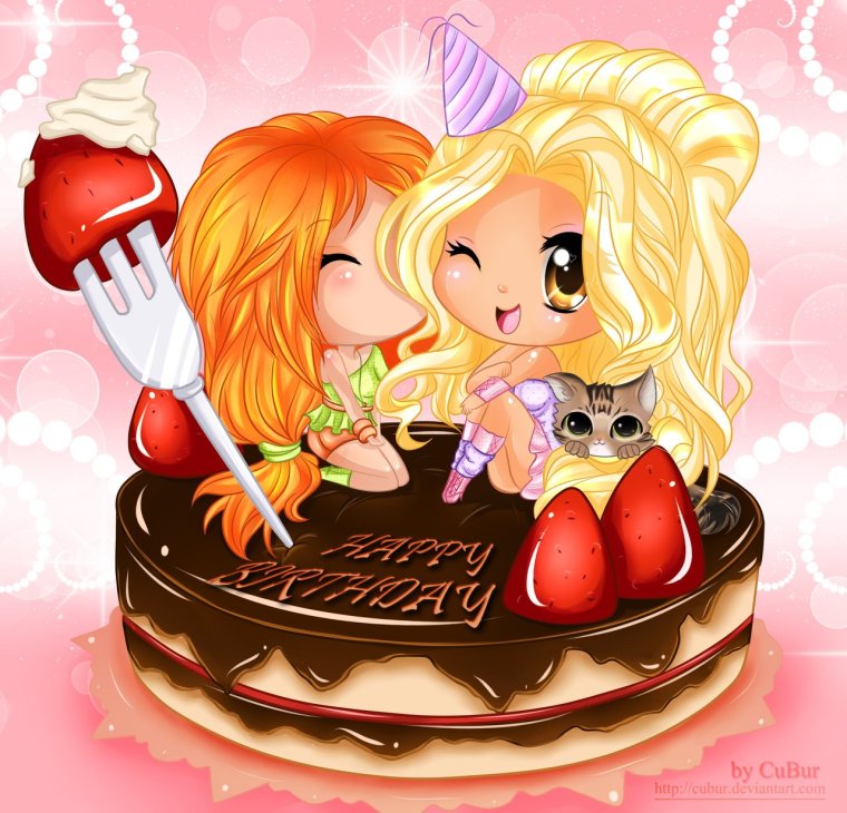 С днём рождения двум девушкам