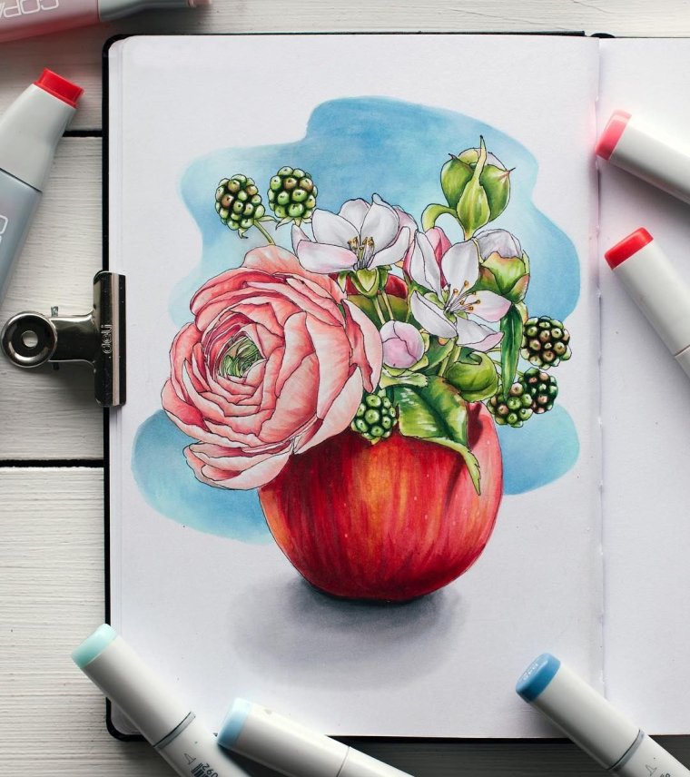 Рисование скетчей маркерами