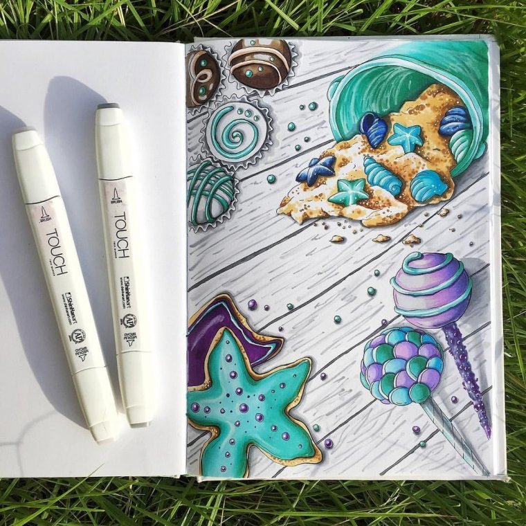 Новогодние скетчи маркерами