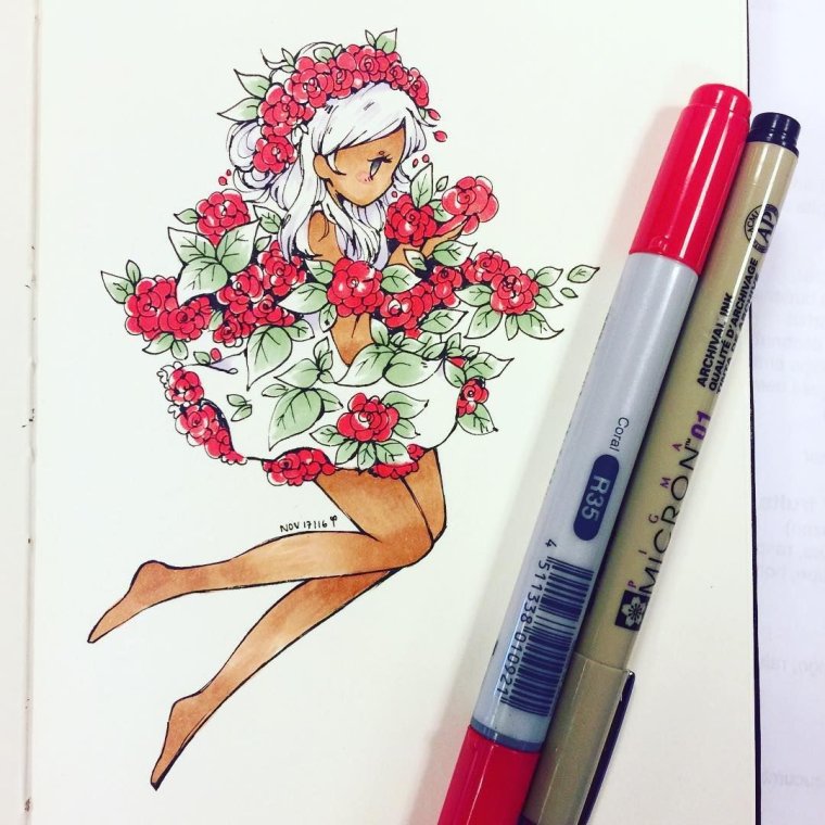 Красивые цветы скетч маркерами