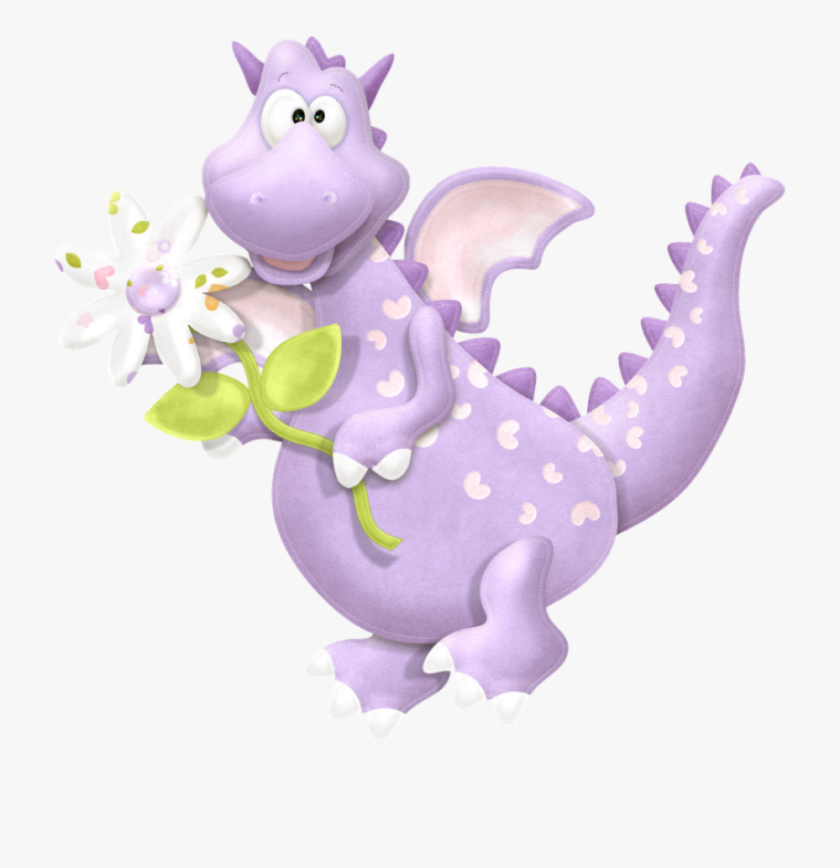 Динозаврик с цветами на прозрачном фоне