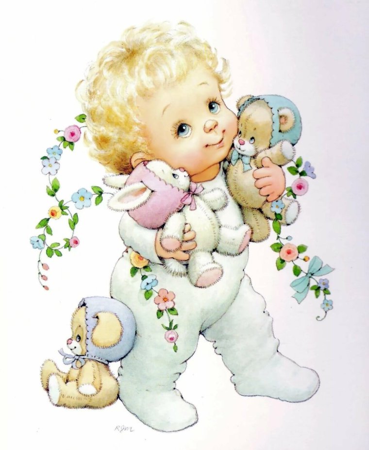 Мультяшные малыши с цветами