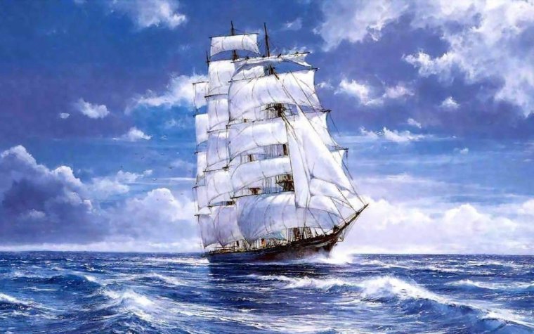 Открытка с парусником