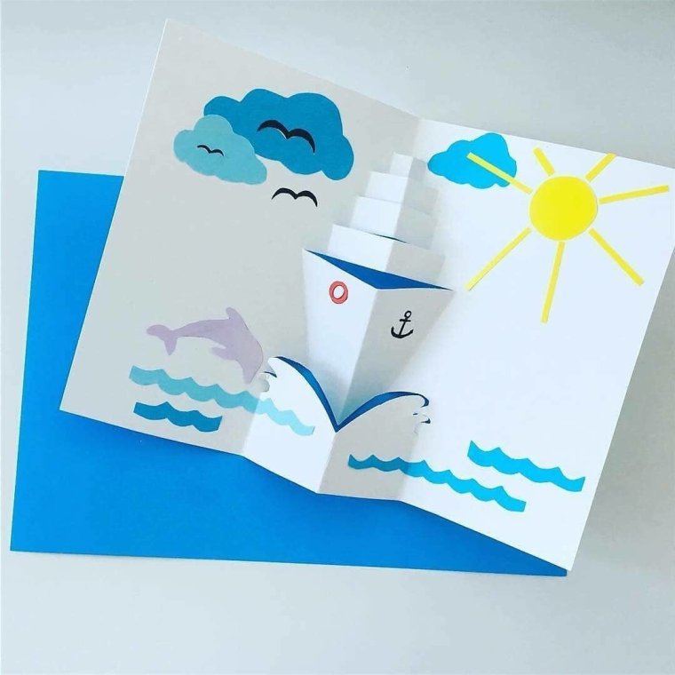 Объемная открытка корабль