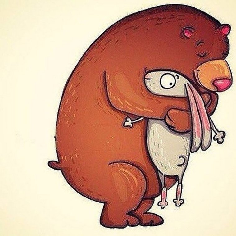 Медведь обнимает зайца