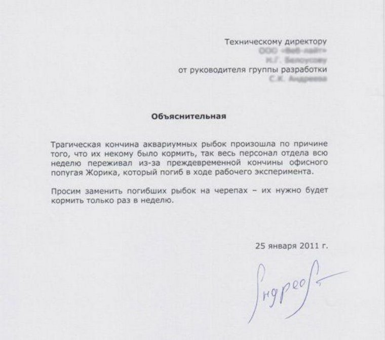 Объяснительные Записки для начальства