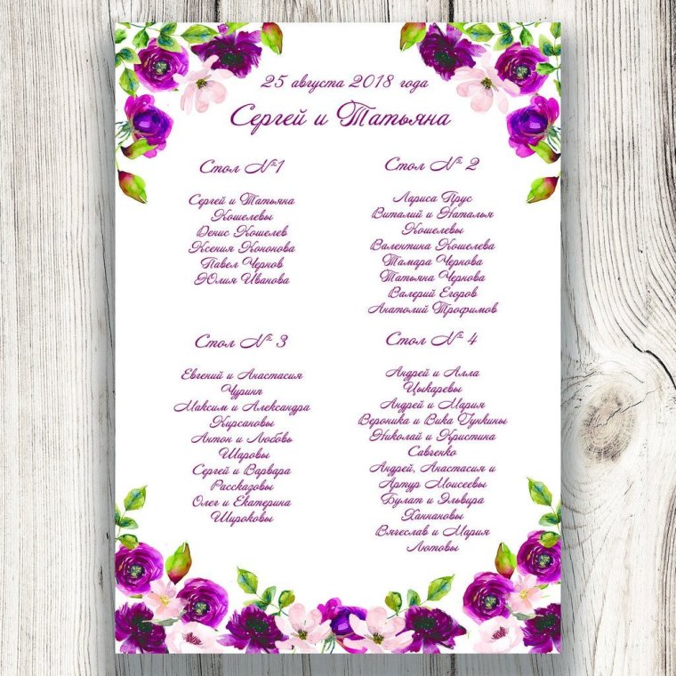 Рассадочные карточки для гостей