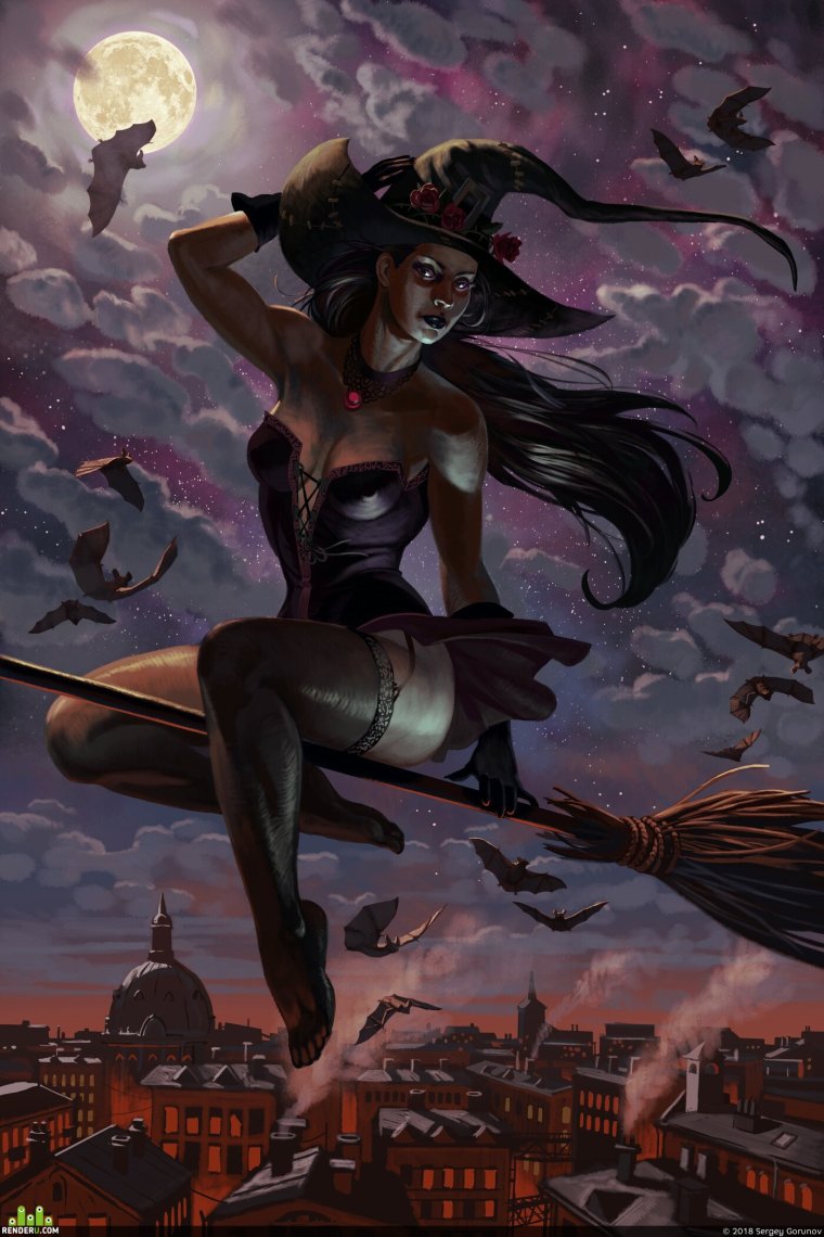 Кудрявая ведьма на метле