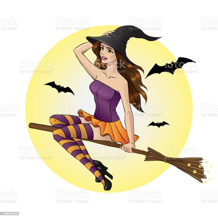 Ведьмочка на метле для печати