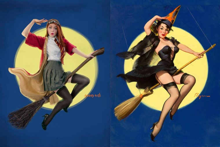 Девушка ведьма на метле