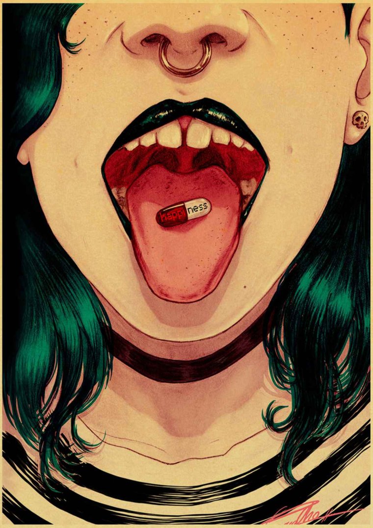 Нарисованная девушка с языком