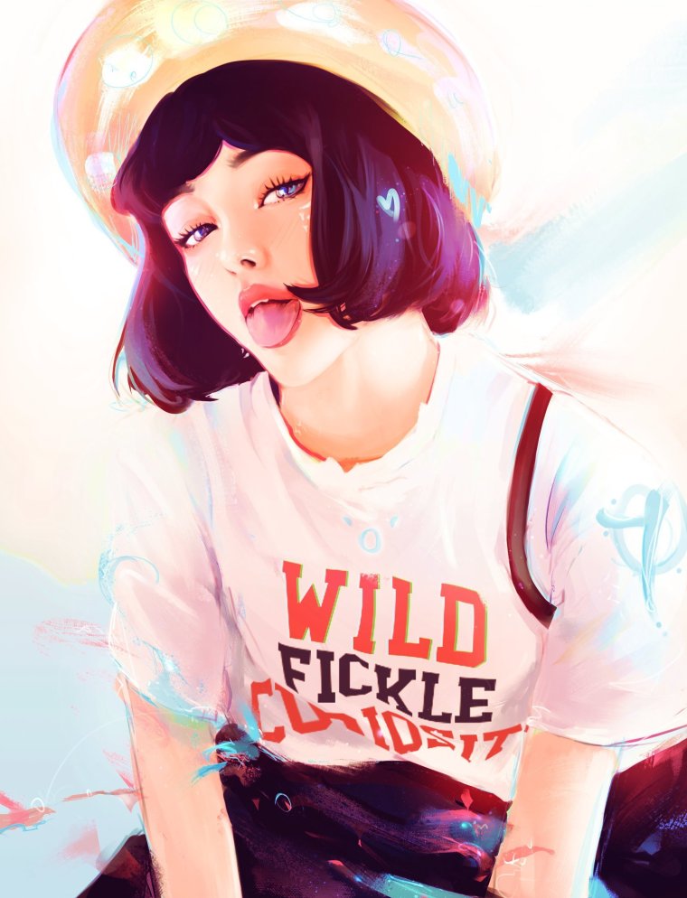 Девушка показывает язык арт