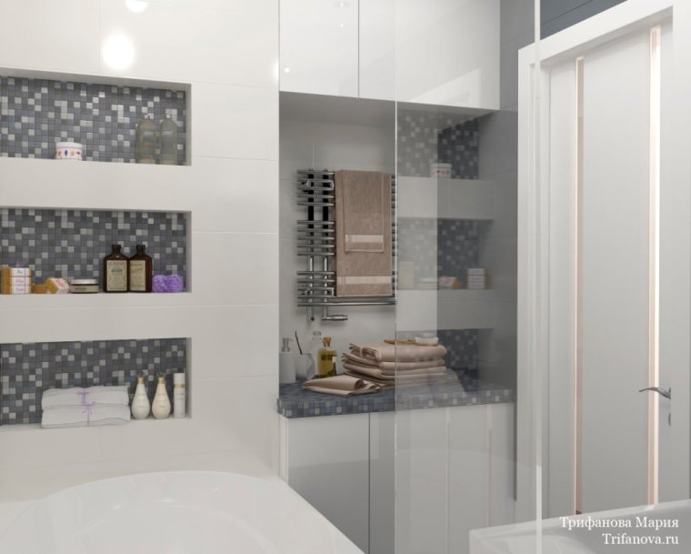 Встроенные полочки в ванную комнату