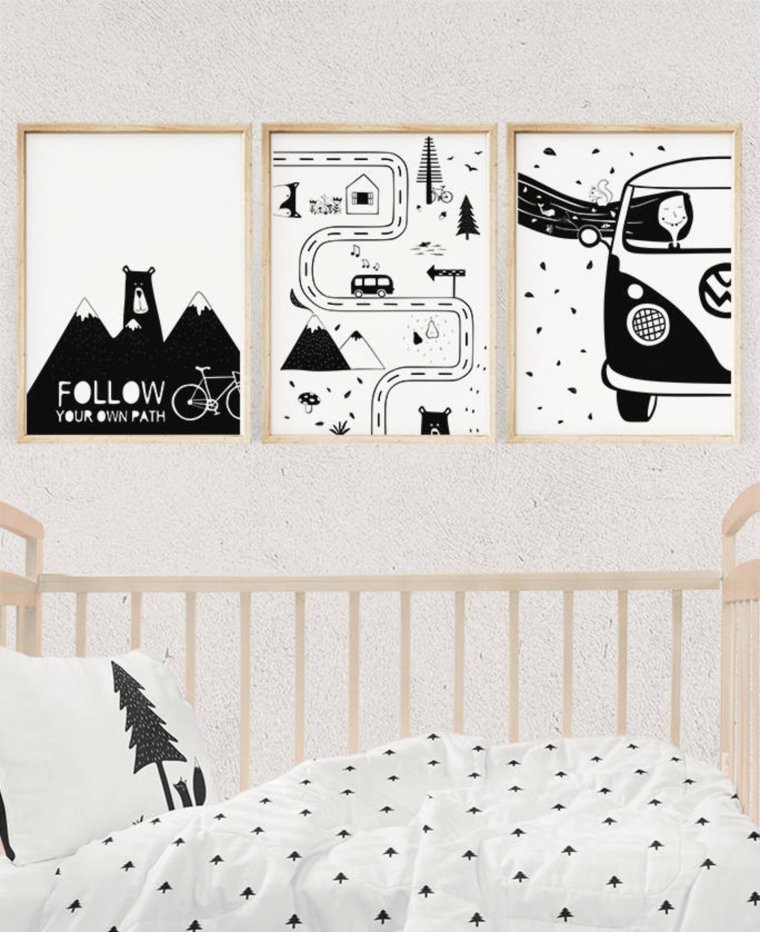 Черно белые постеры в детскую