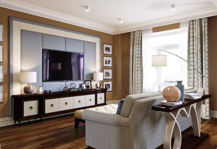 ТВ зона в гостиной в классическом стиле