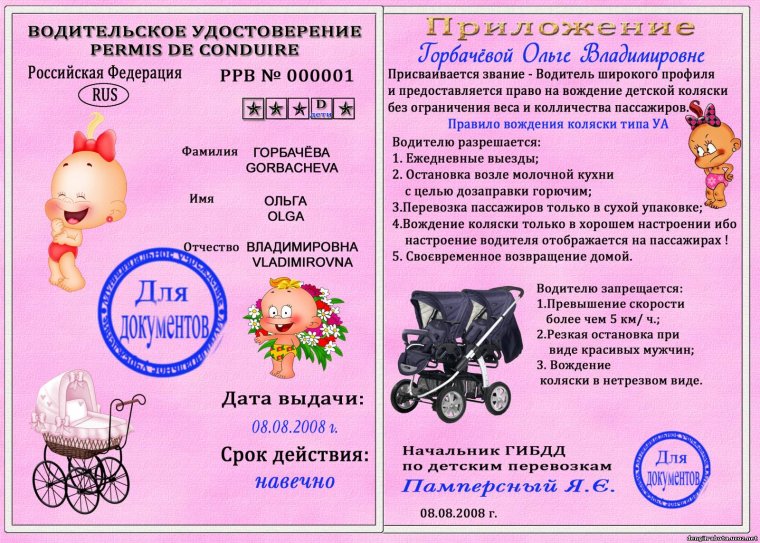 Права на управление коляской шуточные