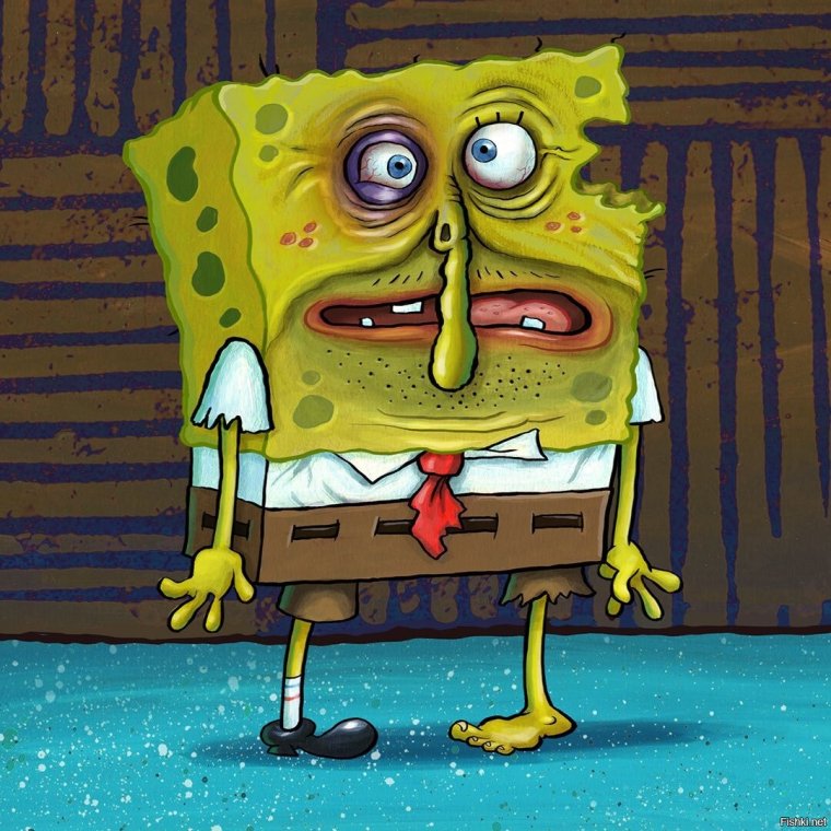 Спанч Боб с крабсбургером в руке
