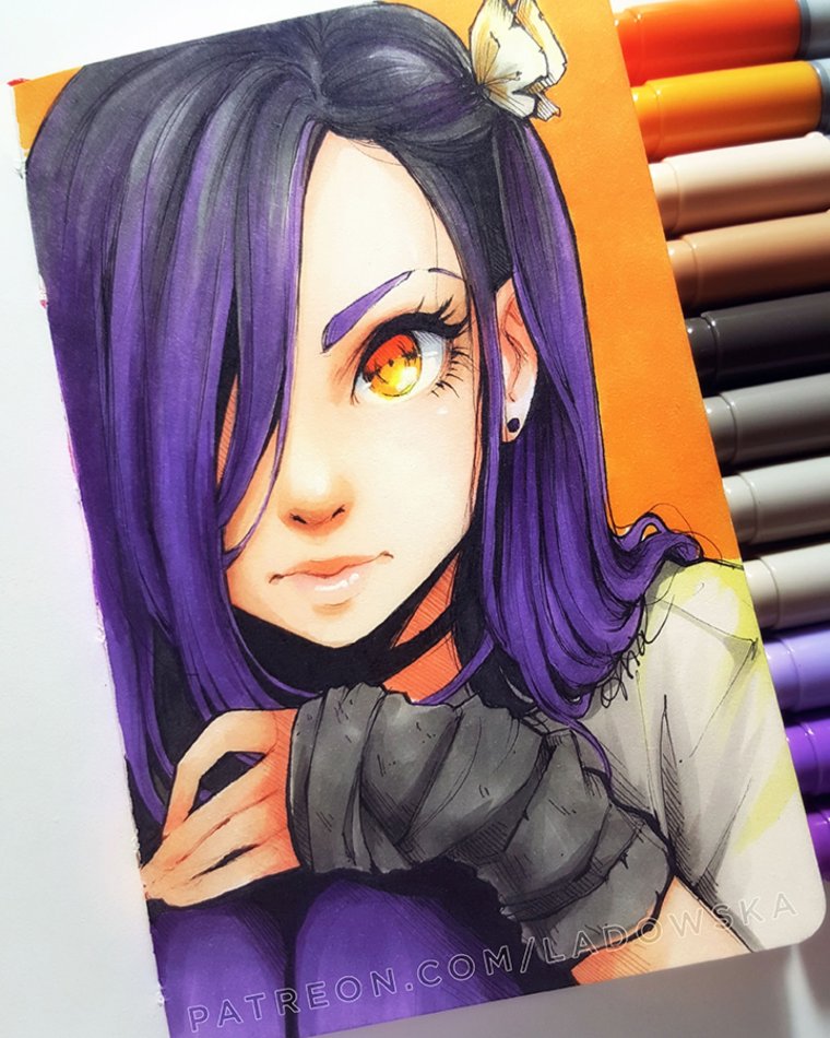 Девушка с сиреневыми волосами без лица