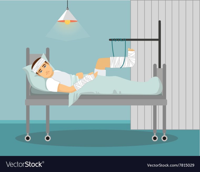 Человек в больнице с переломом ноги