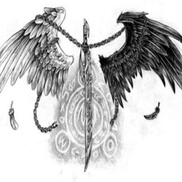 Тату Крылья ангела и демона