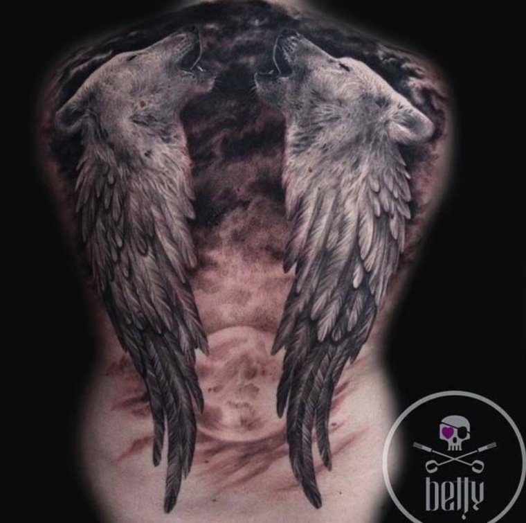 Ангел с вороном тату