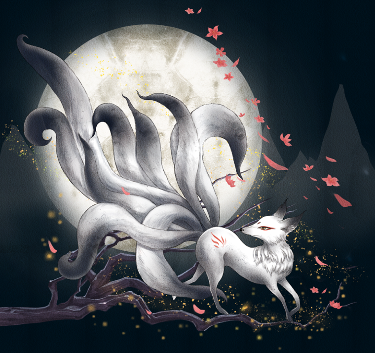 Белая лиса с девятью хвостами