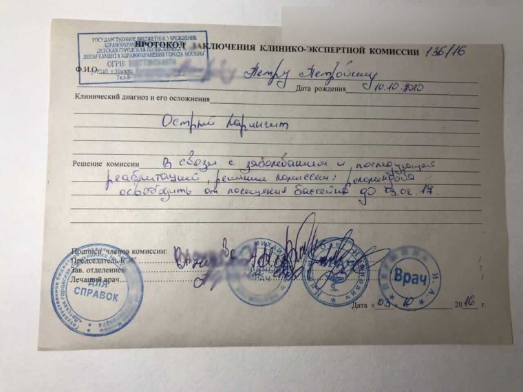 Образец справки освобождения от физкультуры в школу от врача образец